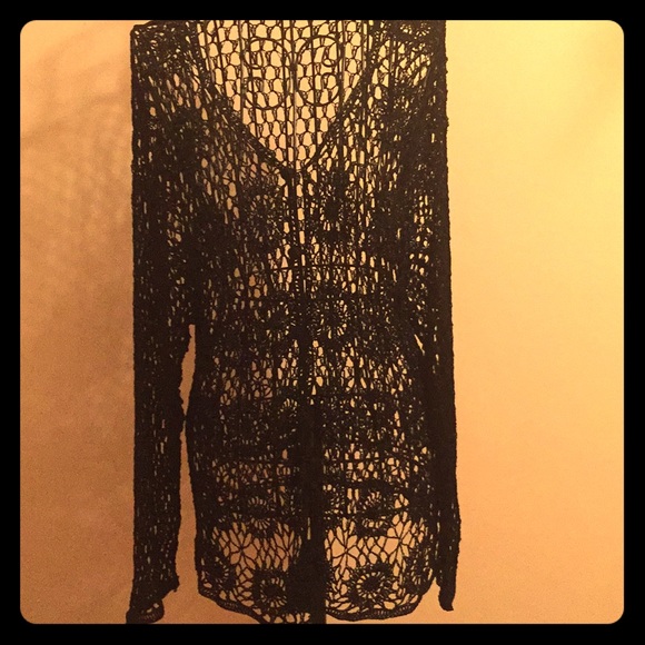 $⬇️ EUC Black Boutique Sheer Crocheted Beaded Wrap - Picture 2 of 4